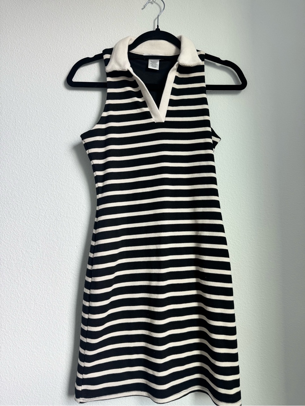 Sleeveless Black and White Striped Polo Tank Dress